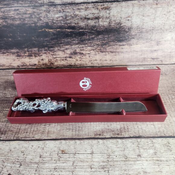 Arthur Court 12" Bread Knife Box Grapes Pattern Grapevine Leaves Handle VTG NOS - Picture 1 of 10